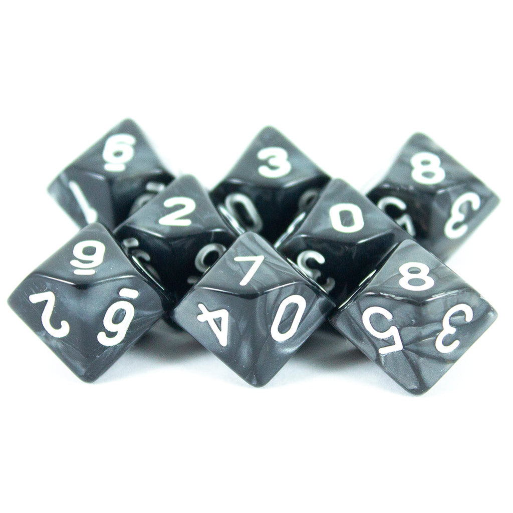 Grey Pearl Dice - 8 D10 Set - 'Granite'
