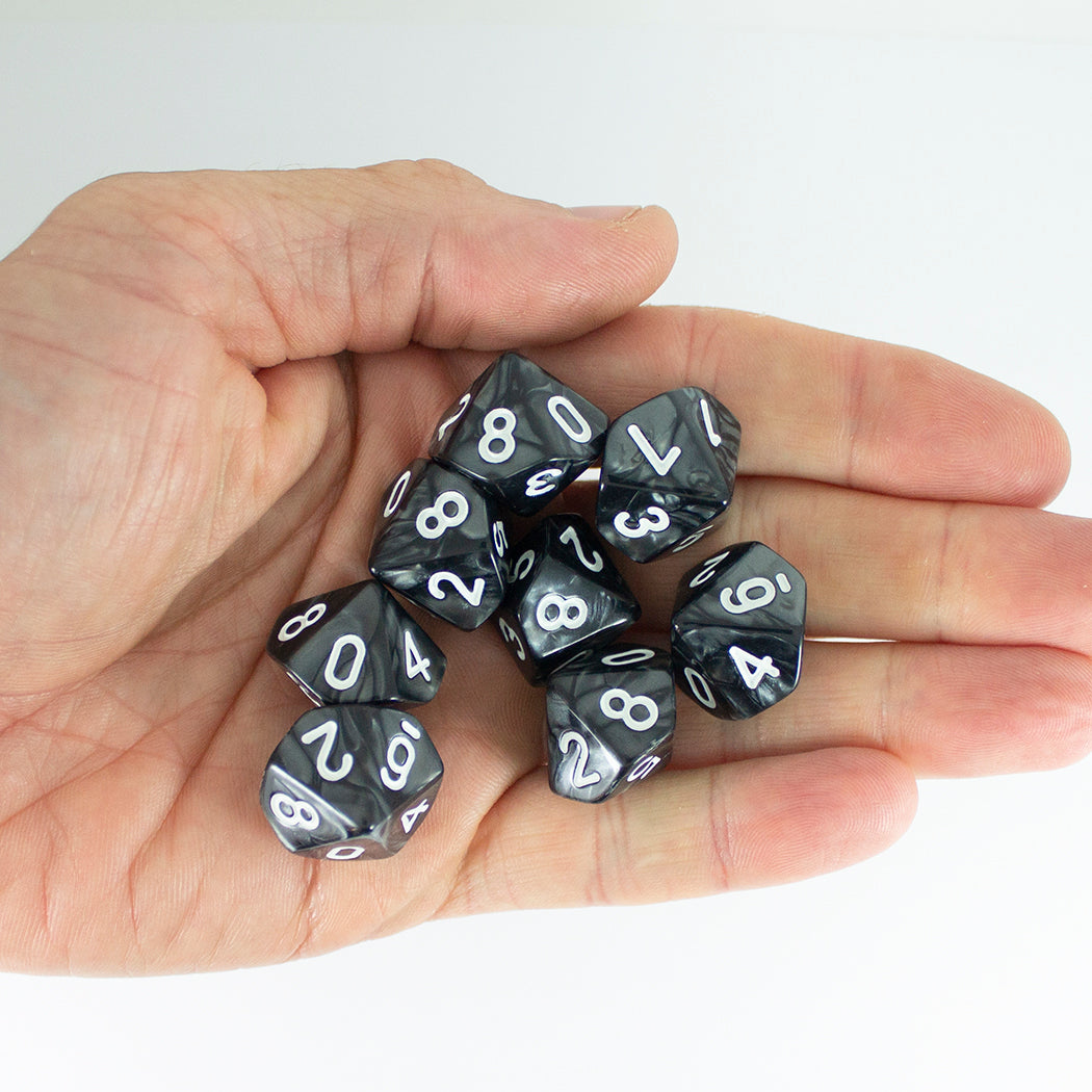 Grey Pearl Dice - 8 D10 Set - 'Granite'