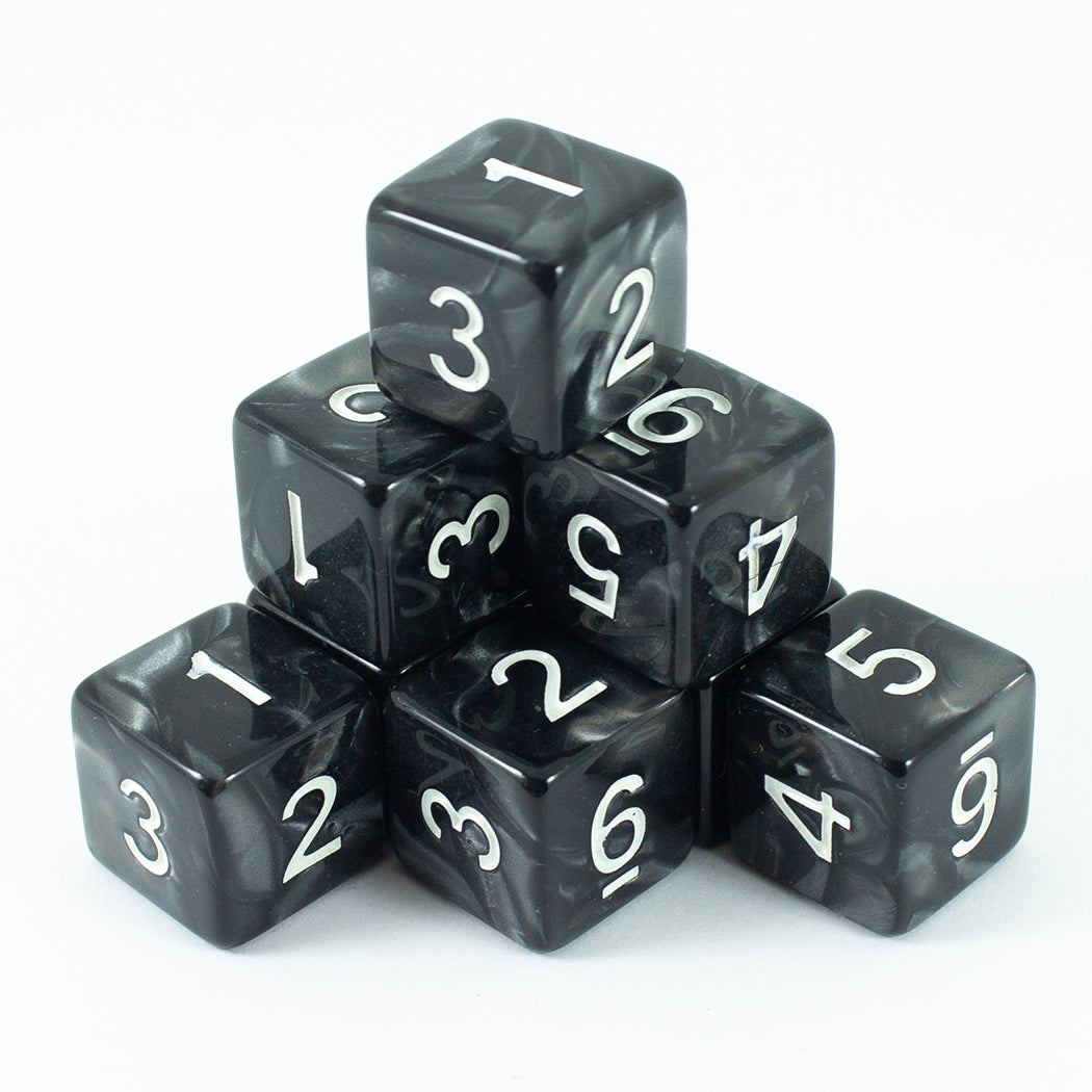 Grey Pearl Dice - 8D6 Set - 'Granite'