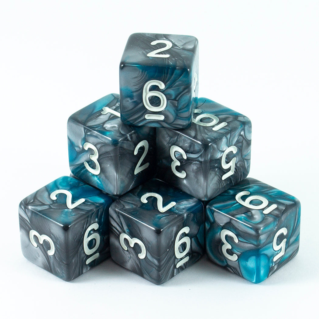 'Frostblade' Grey and Blue Marble 8 D6 Dice Set