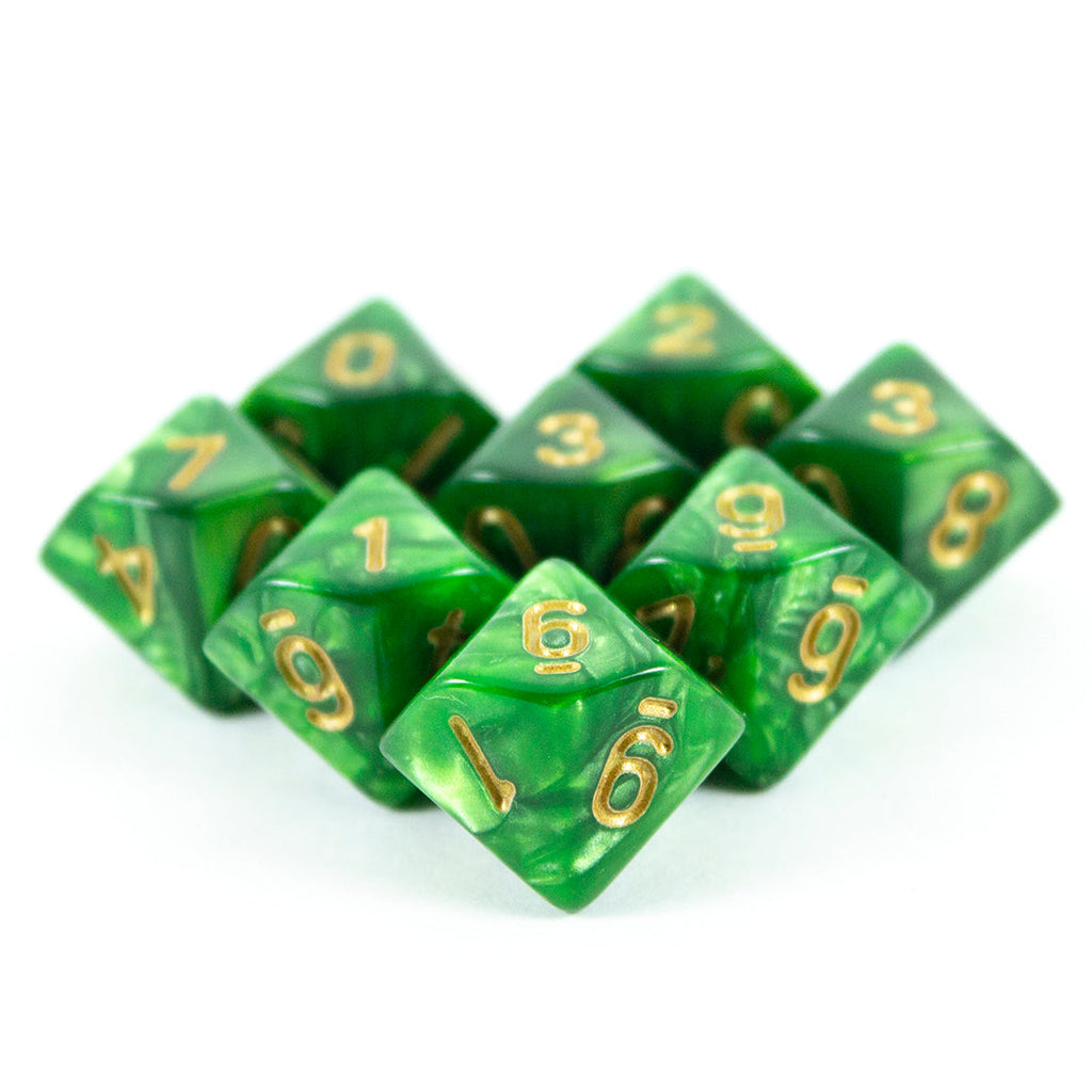 Green Pearl Dice - 8 D10 Set - 'Moss'