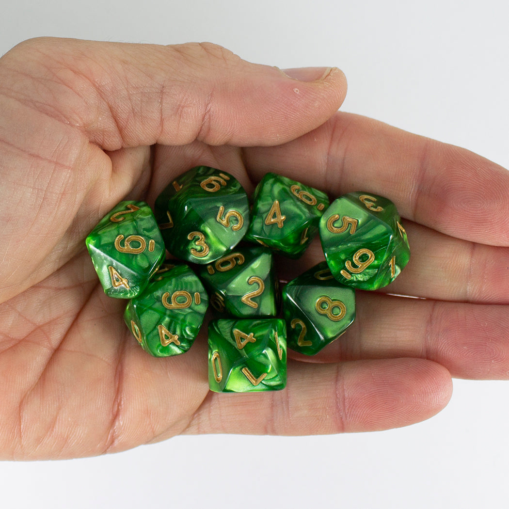 Green Pearl Dice - 8 D10 Set - 'Moss'