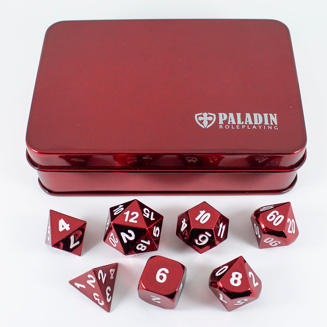 Red Metal Dice Set, In Presentation Tin
