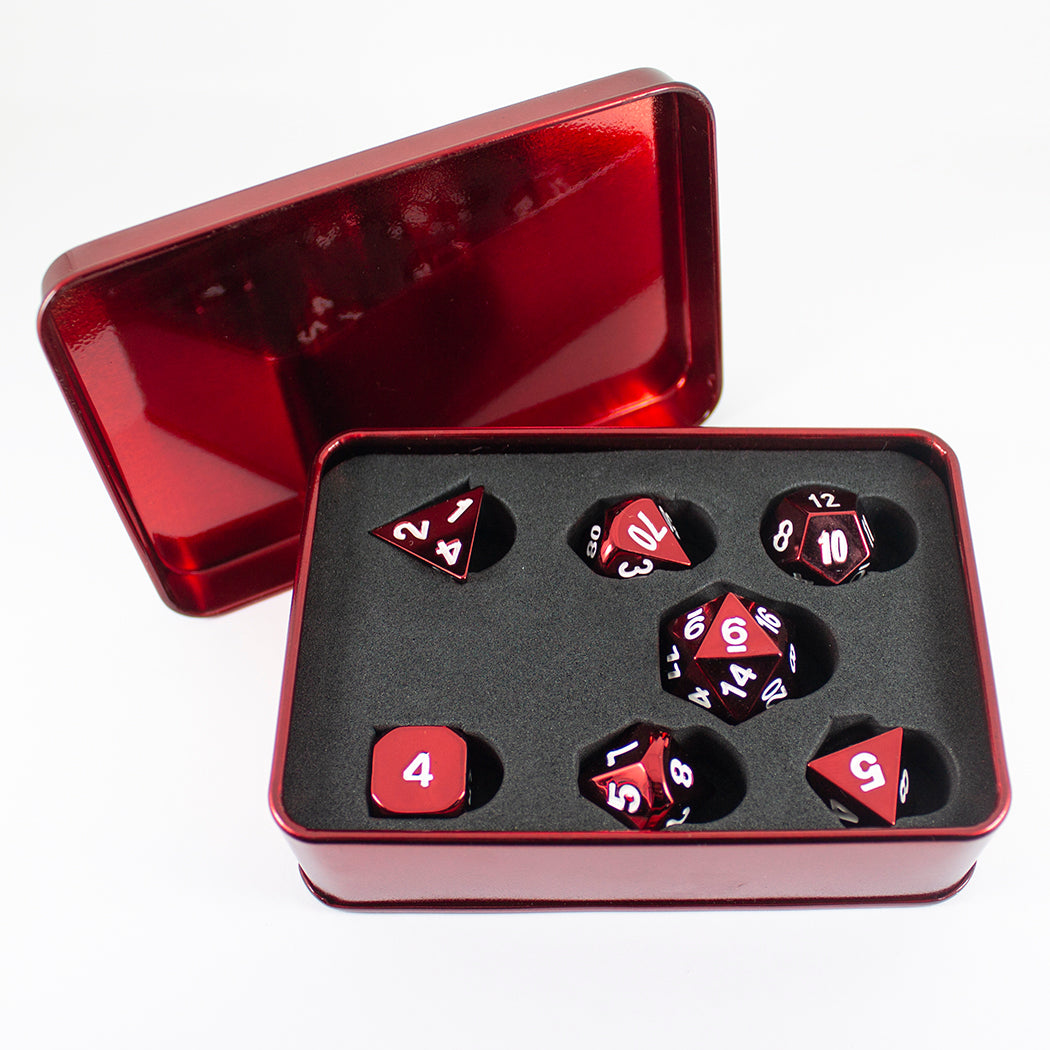 Red Metal Dice Set, In Presentation Tin