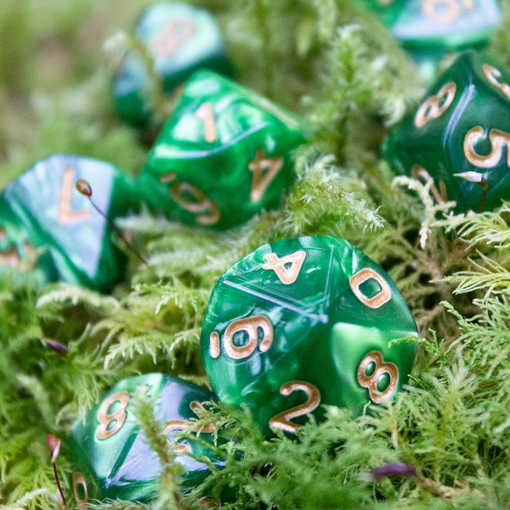 Green Pearl Dice - 8 D10 Set - 'Moss'