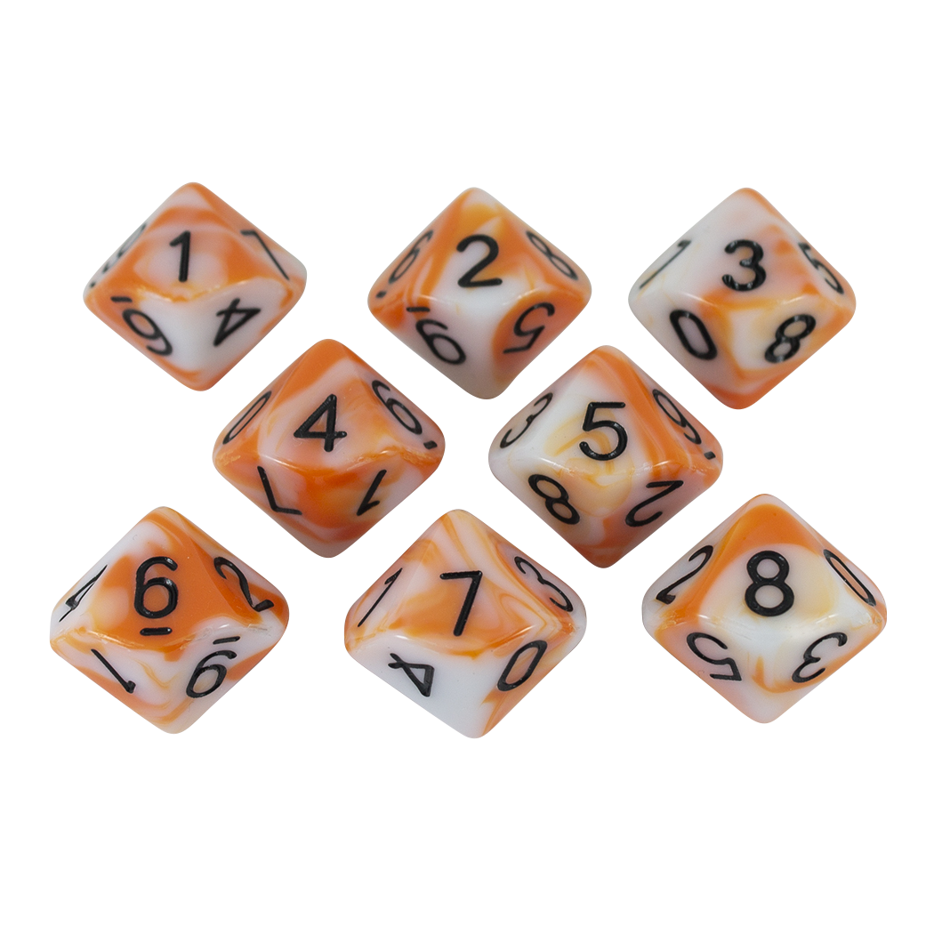 'Troll Slayer' Orange and White 8 D10 Dice Set