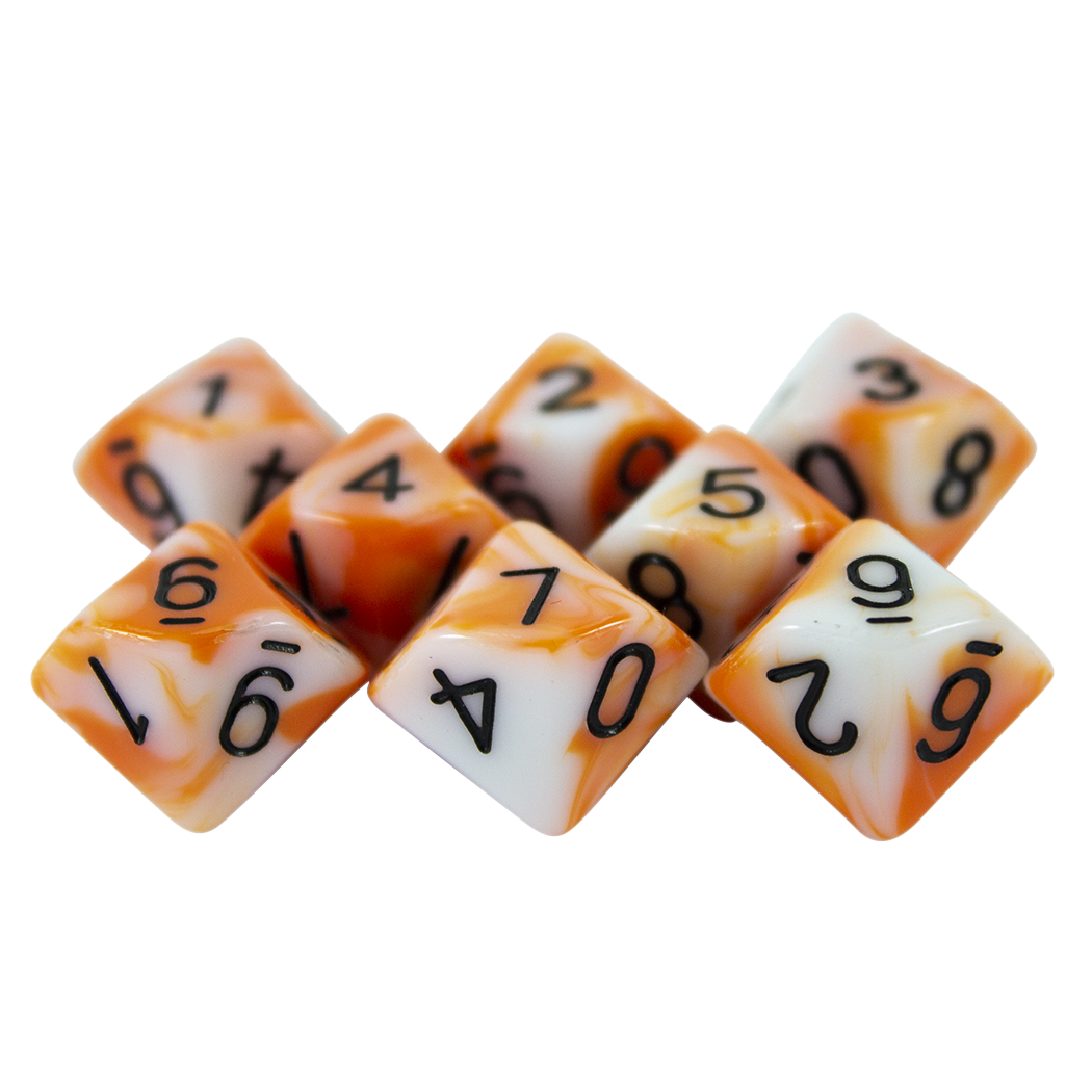 'Troll Slayer' Orange and White 8 D10 Dice Set