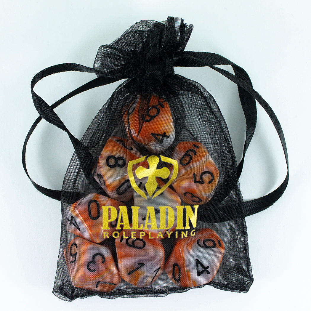'Troll Slayer' Orange and White 8 D10 Dice Set