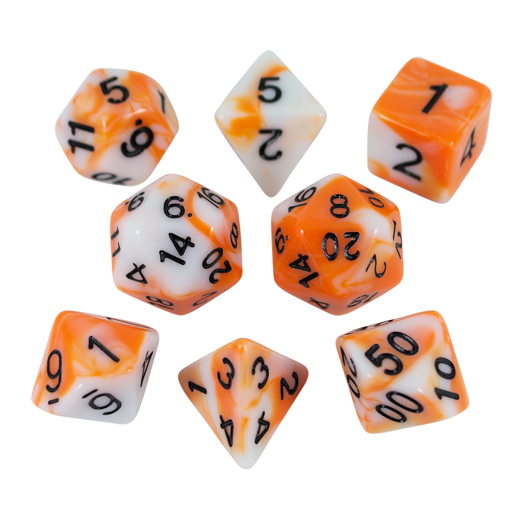 Troll Slayer Orange and White Dice - Expanded Polyhedral Set With Extra D20