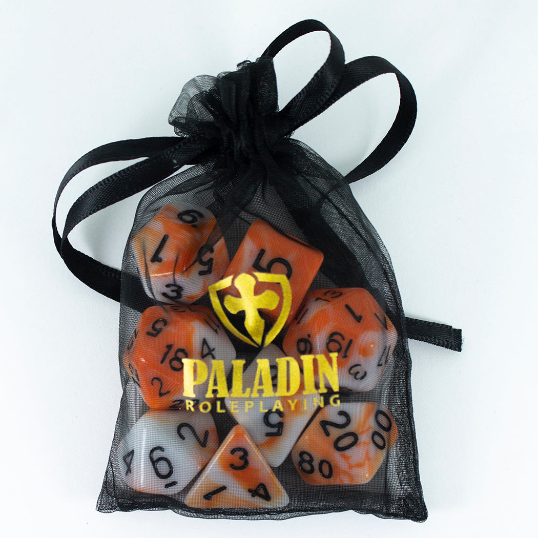 Troll Slayer Orange and White Dice - Expanded Polyhedral Set With Extra D20