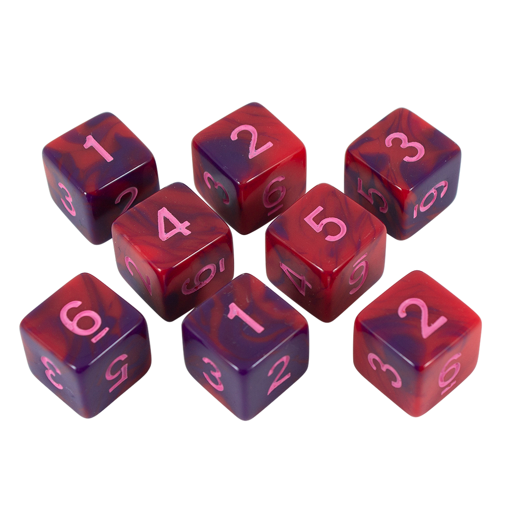 'Tiefling's Kiss' Red and Purple Marble 8 D6 Dice Set