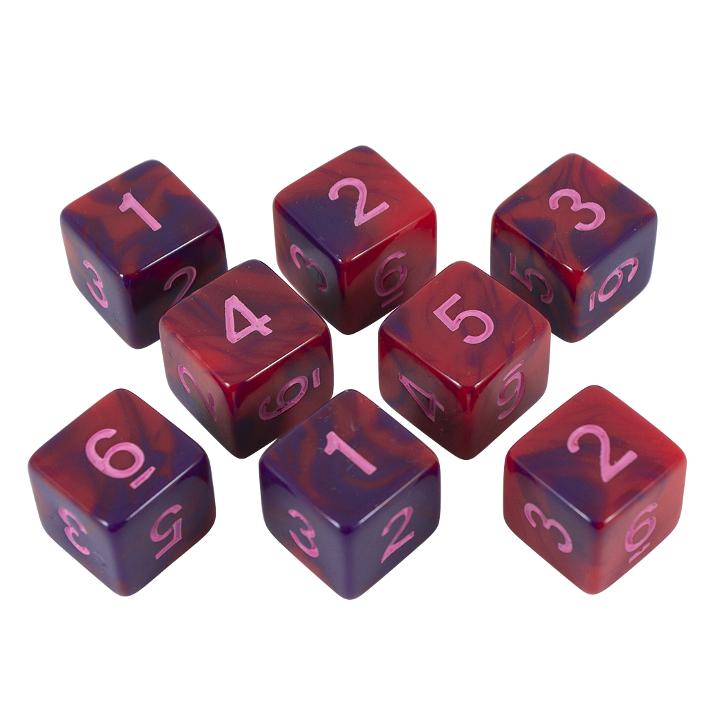 'Tiefling's Kiss' Red and Purple Marble 8 D6 Dice Set