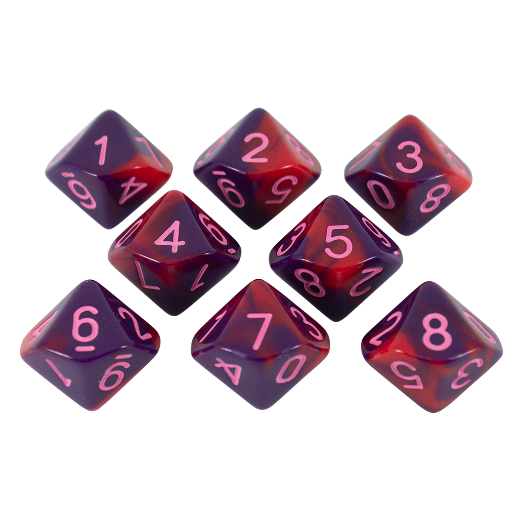 'Tiefling's Kiss' Red and Purple 8 D10 Dice Set