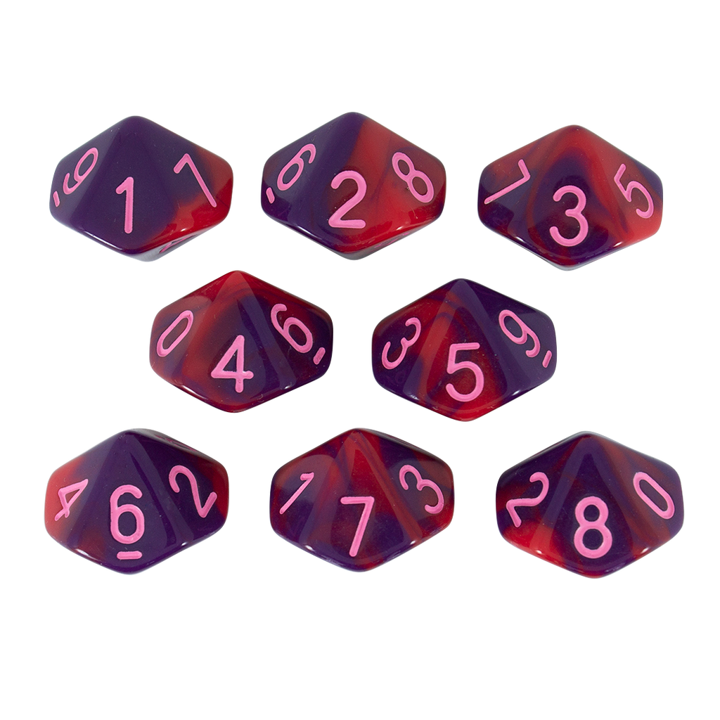 'Tiefling's Kiss' Red and Purple 8 D10 Dice Set