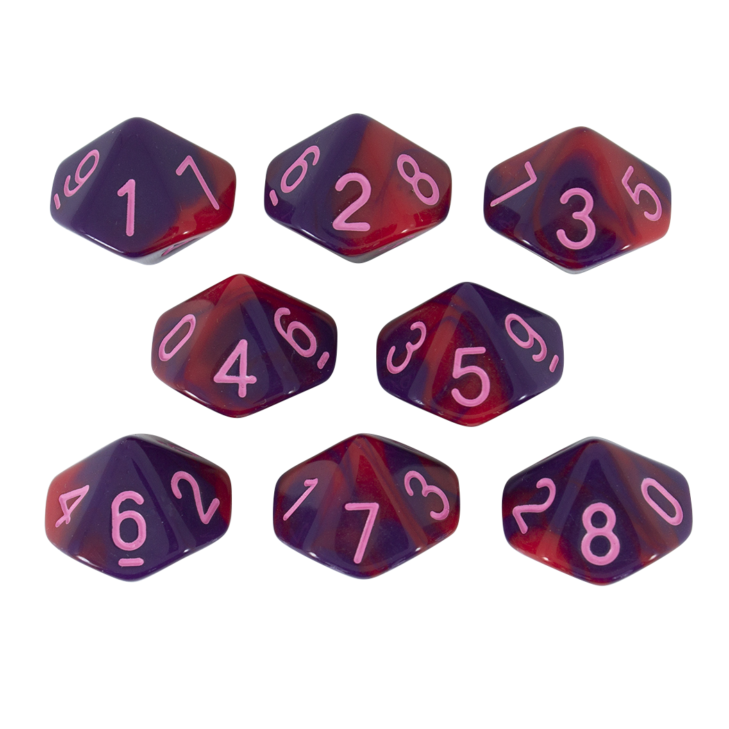 'Tiefling's Kiss' Red and Purple 8 D10 Dice Set