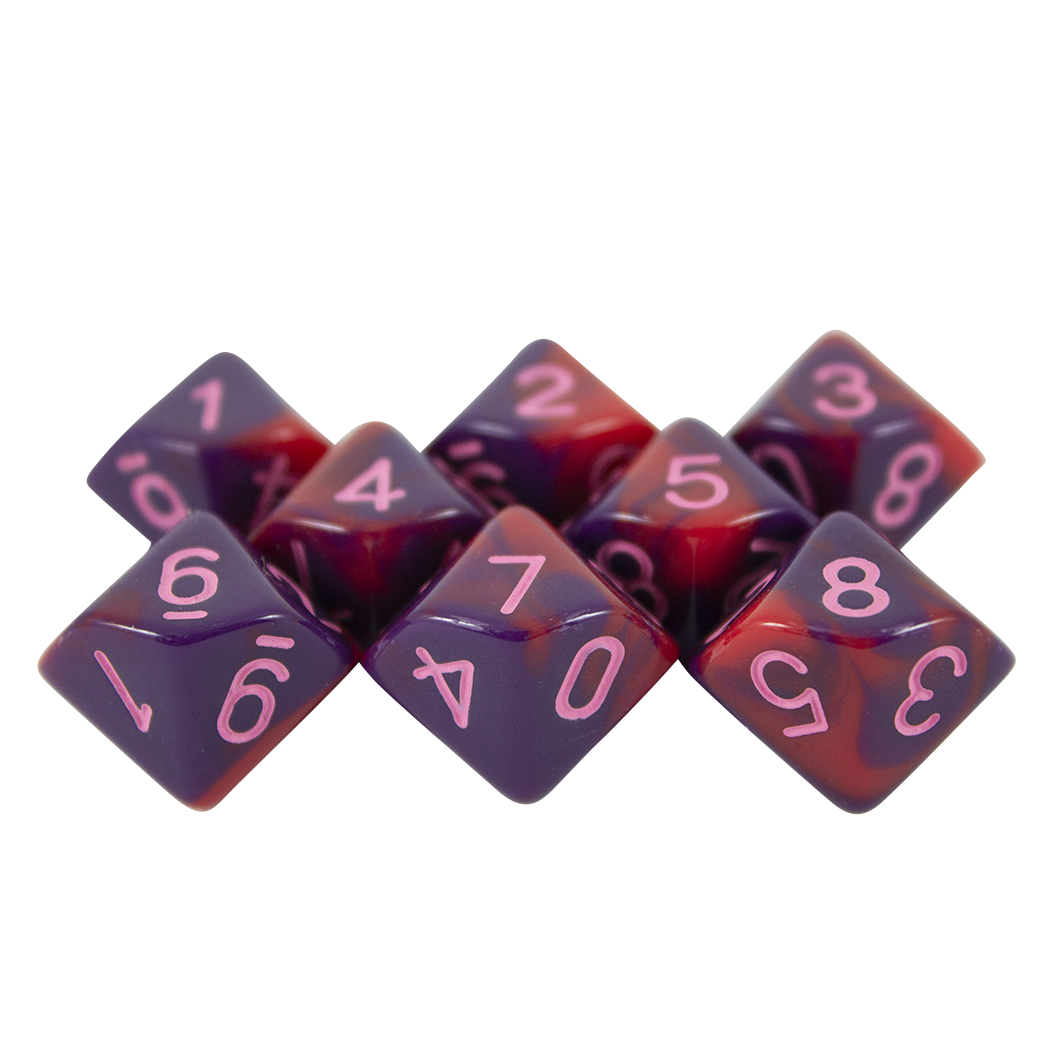 'Tiefling's Kiss' Red and Purple 8 D10 Dice Set