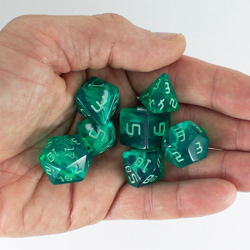 Starfarer 'Quasar' Green and White Sci-Fi RPG dice