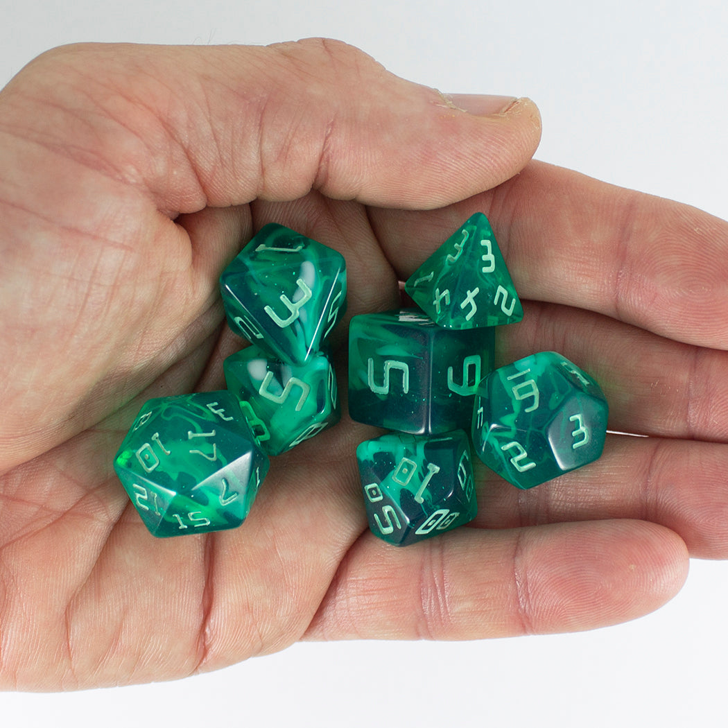 Starfarer 'Quasar' Green and White Sci-Fi RPG dice