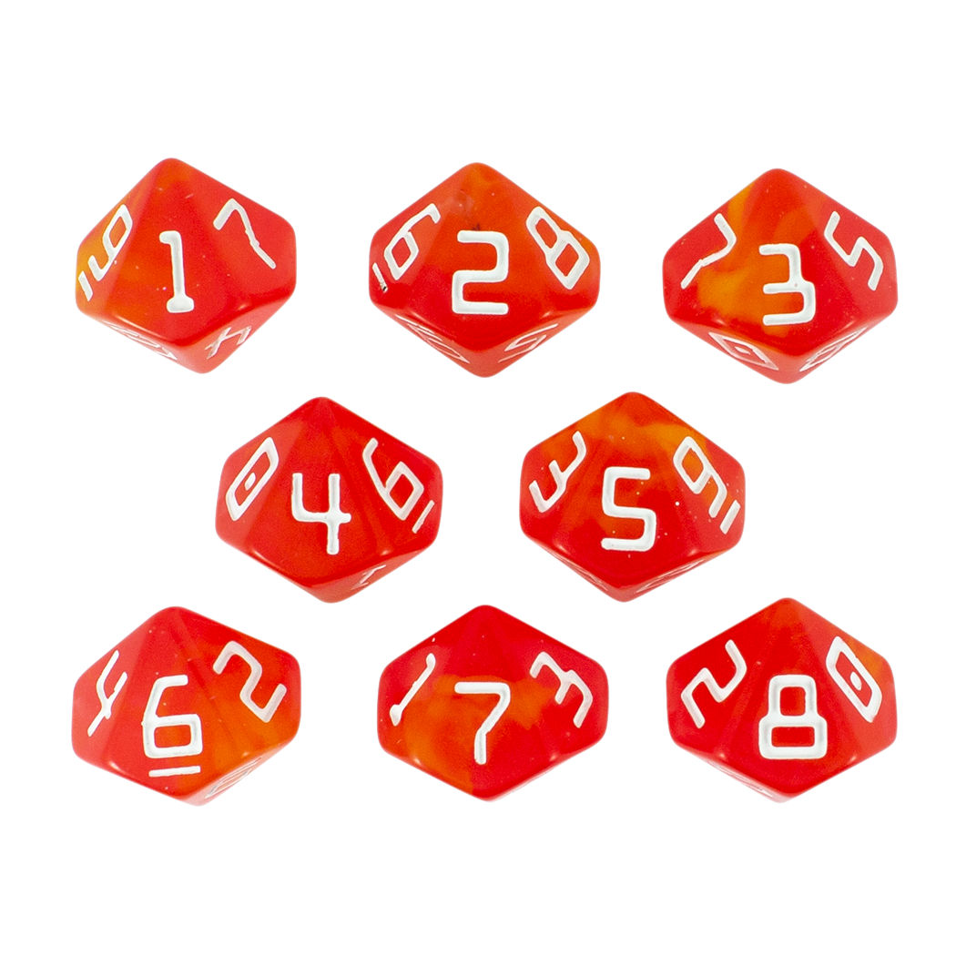 Starfarer 'Red Dwarf' Red and Yellow 8D10 dice