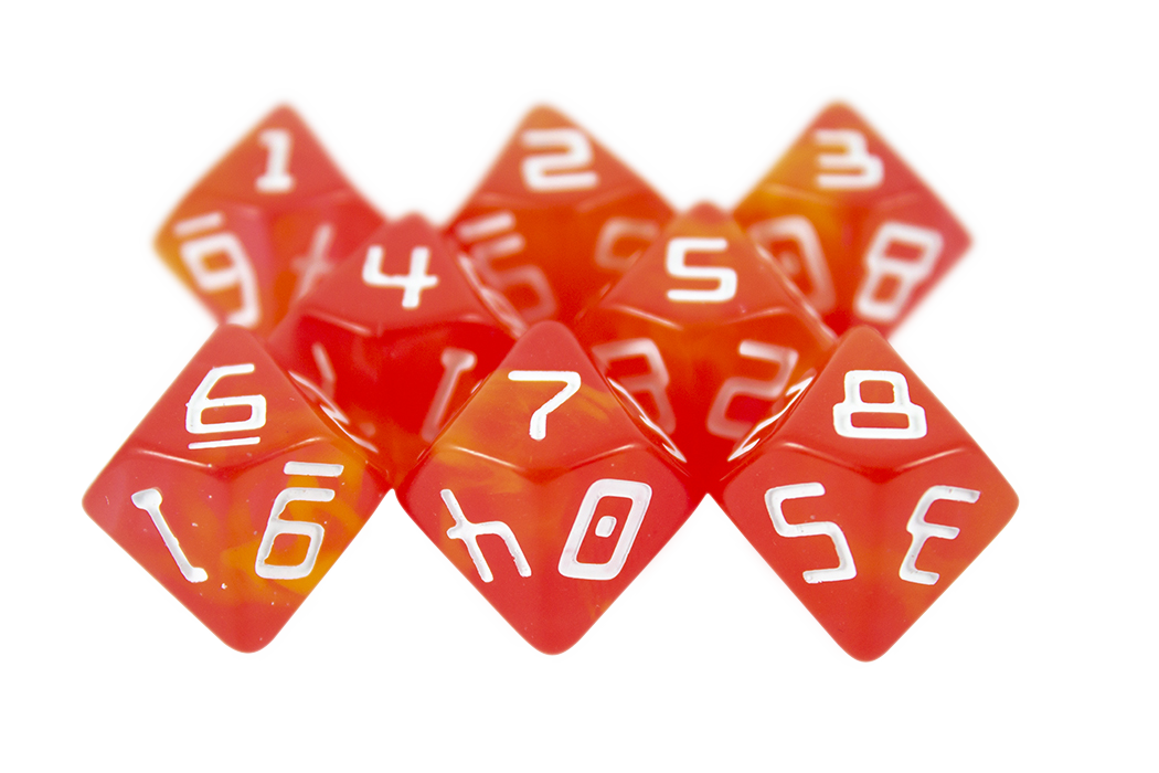 Starfarer 'Red Dwarf' Red and Yellow 8D10 dice