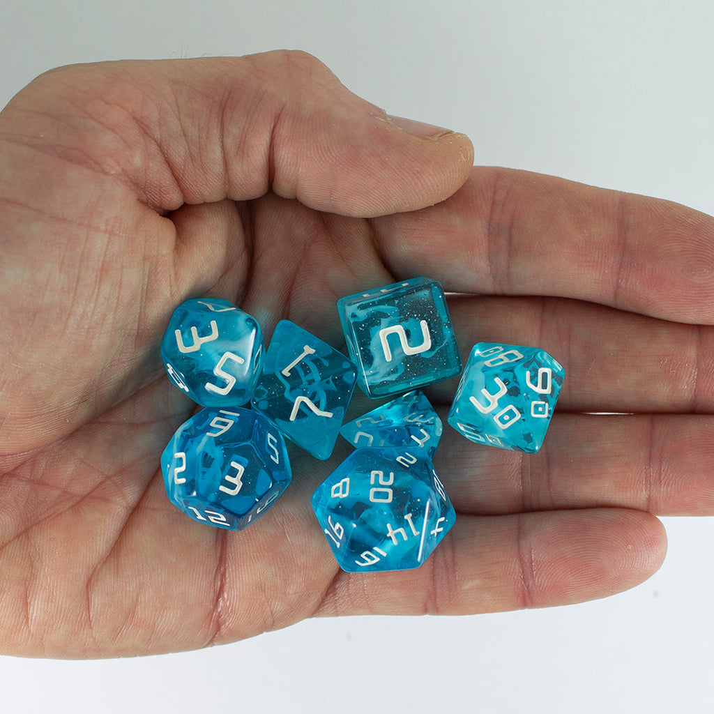 Starfarer 'Andromeda' Blue and White Sci-Fi RPG dice