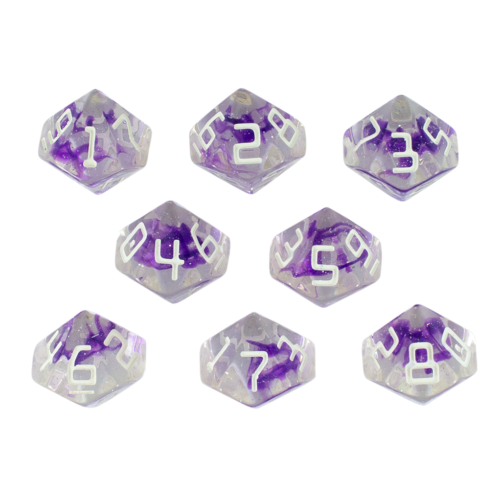 Starfarer 'Wormhole' Clear / Purple 8D10 dice