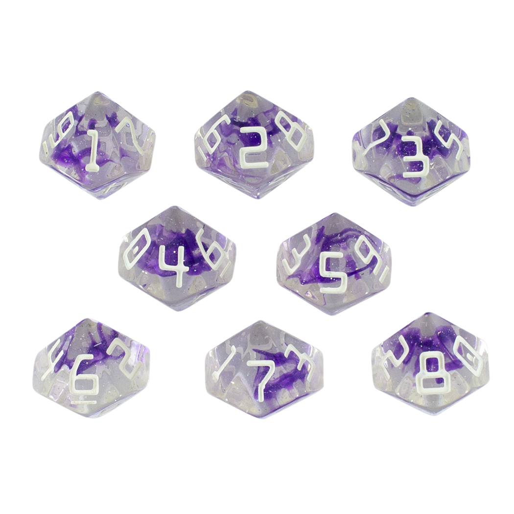 Starfarer 'Wormhole' Clear / Purple 8D10 dice