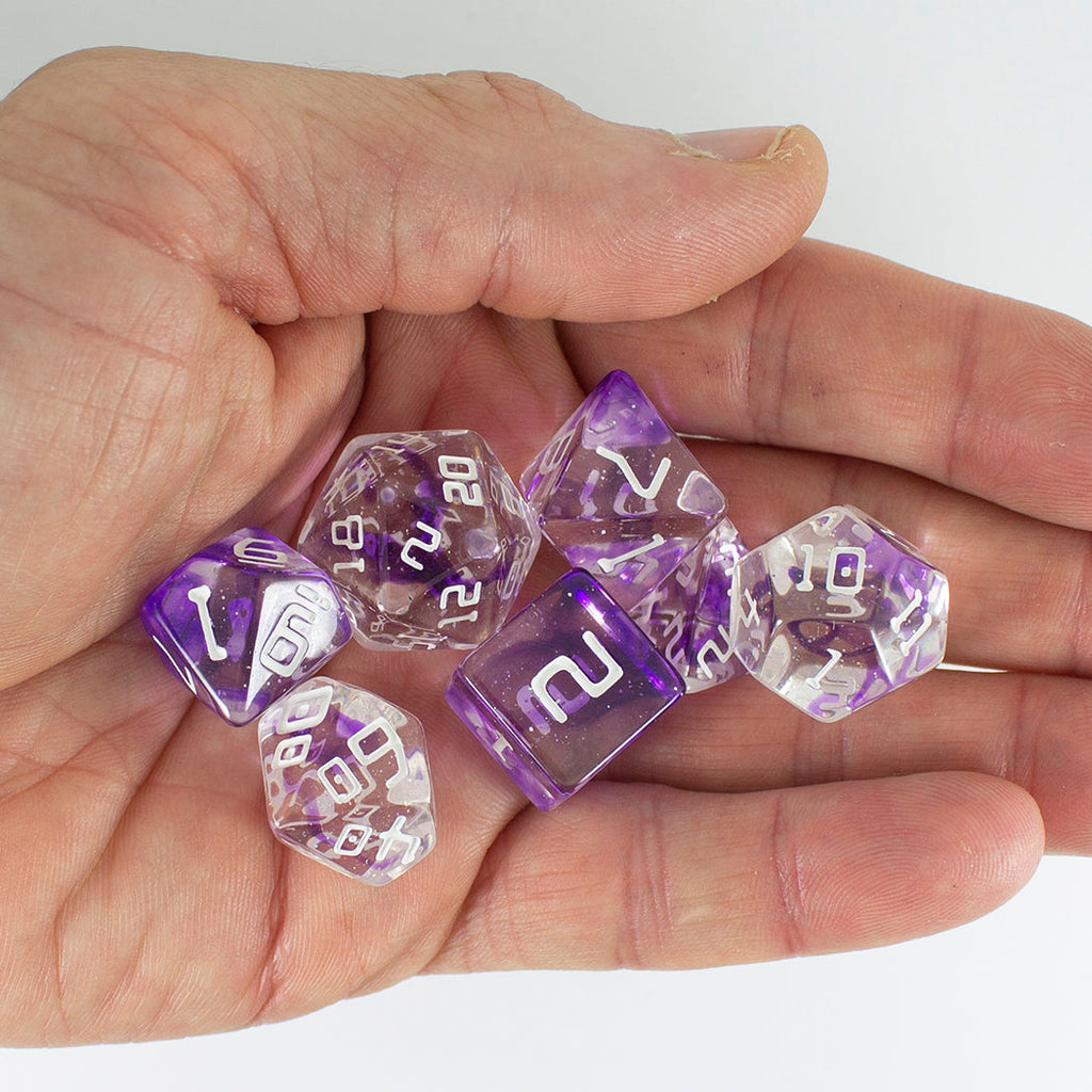 Starfarer 'Wormhole' Clear / Purple Sci-Fi RPG dice