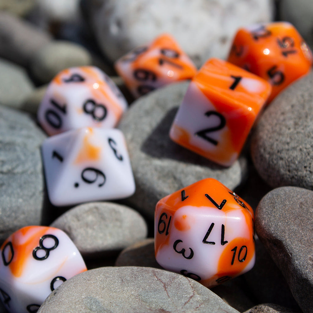 Troll Slayer Orange and White Dice - Expanded Polyhedral Set With Extra D20