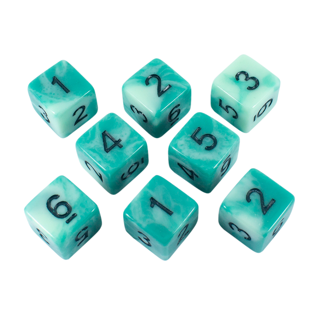 'Ocean Spray' Teal and Blue Marble 8 D6 Dice Set
