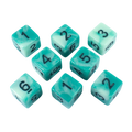 'Ocean Spray' Teal and Blue Marble 8 D6 Dice Set