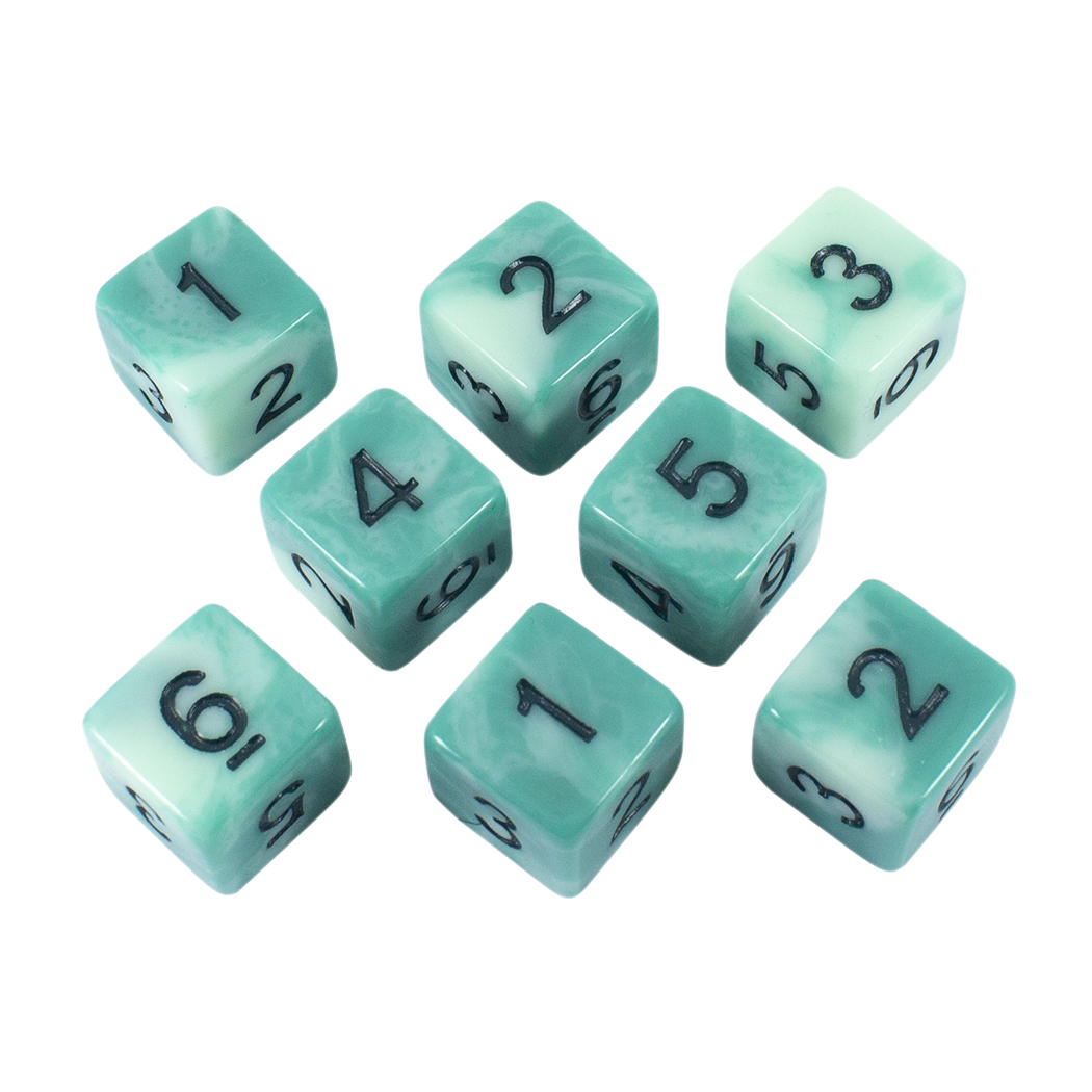 'Ocean Spray' Teal and Blue Marble 8 D6 Dice Set