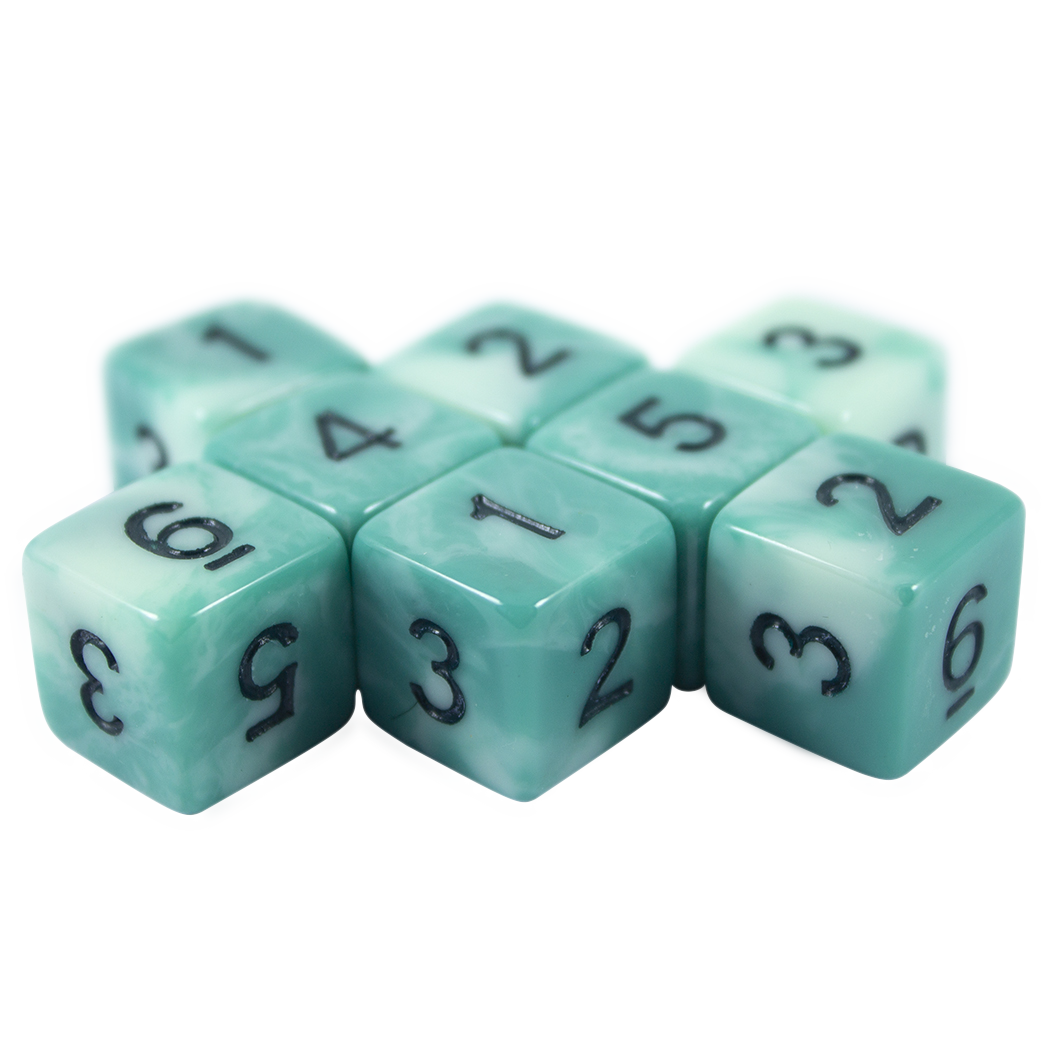 'Ocean Spray' Teal and Blue Marble 8 D6 Dice Set