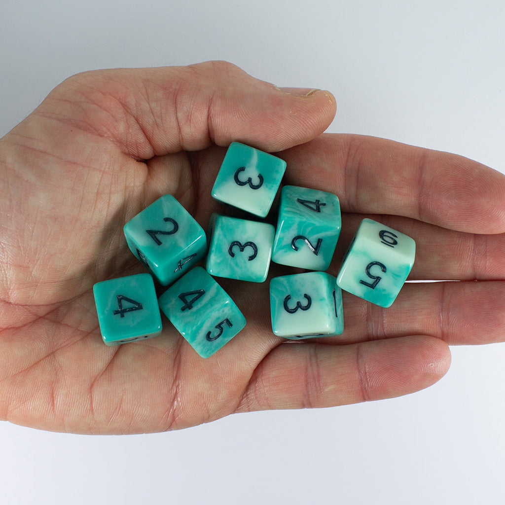 'Ocean Spray' Teal and Blue Marble 8 D6 Dice Set