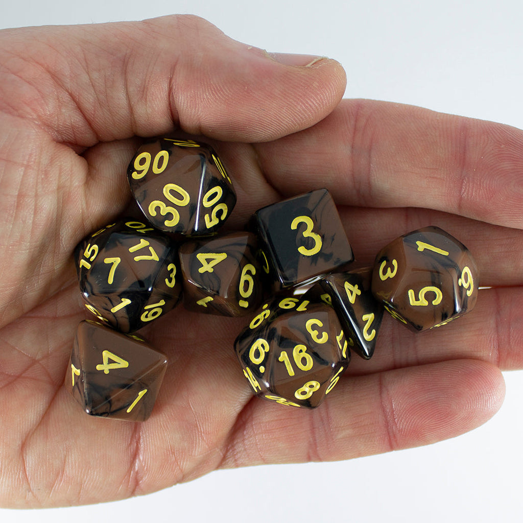 'Werewolf' Black and Brown Dice - Expanded Polyhedral Set With Extra D20