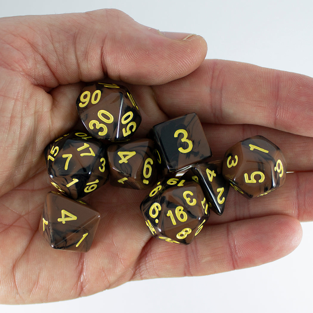 'Werewolf' Black and Brown Dice - Expanded Polyhedral Set With Extra D20