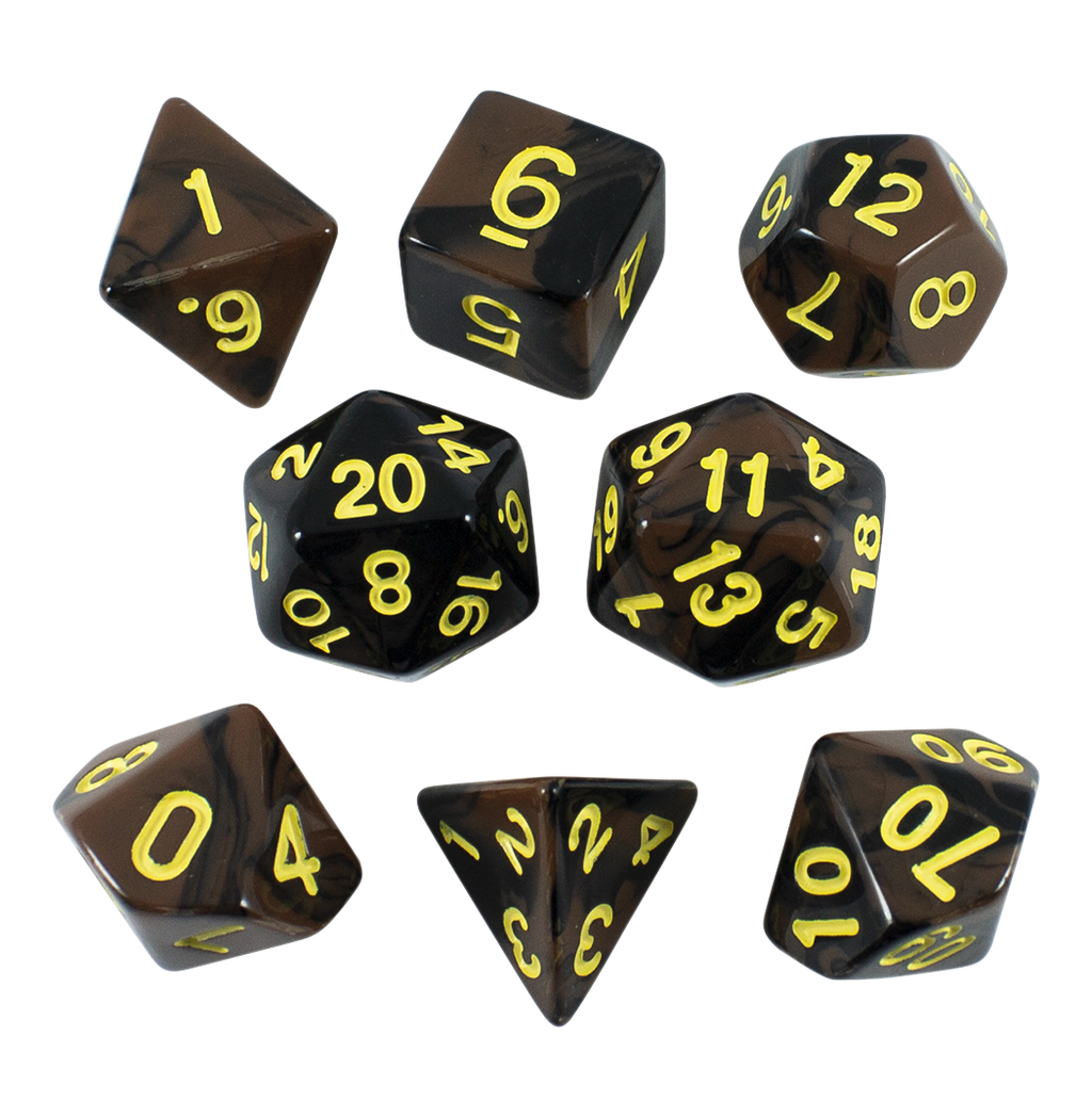 'Werewolf' Black and Brown Dice - Expanded Polyhedral Set With Extra D20