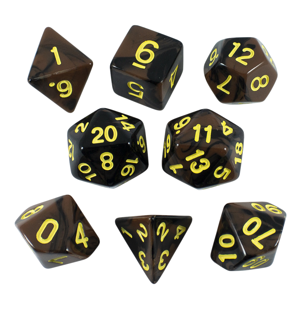 'Werewolf' Black and Brown Dice - Expanded Polyhedral Set With Extra D20