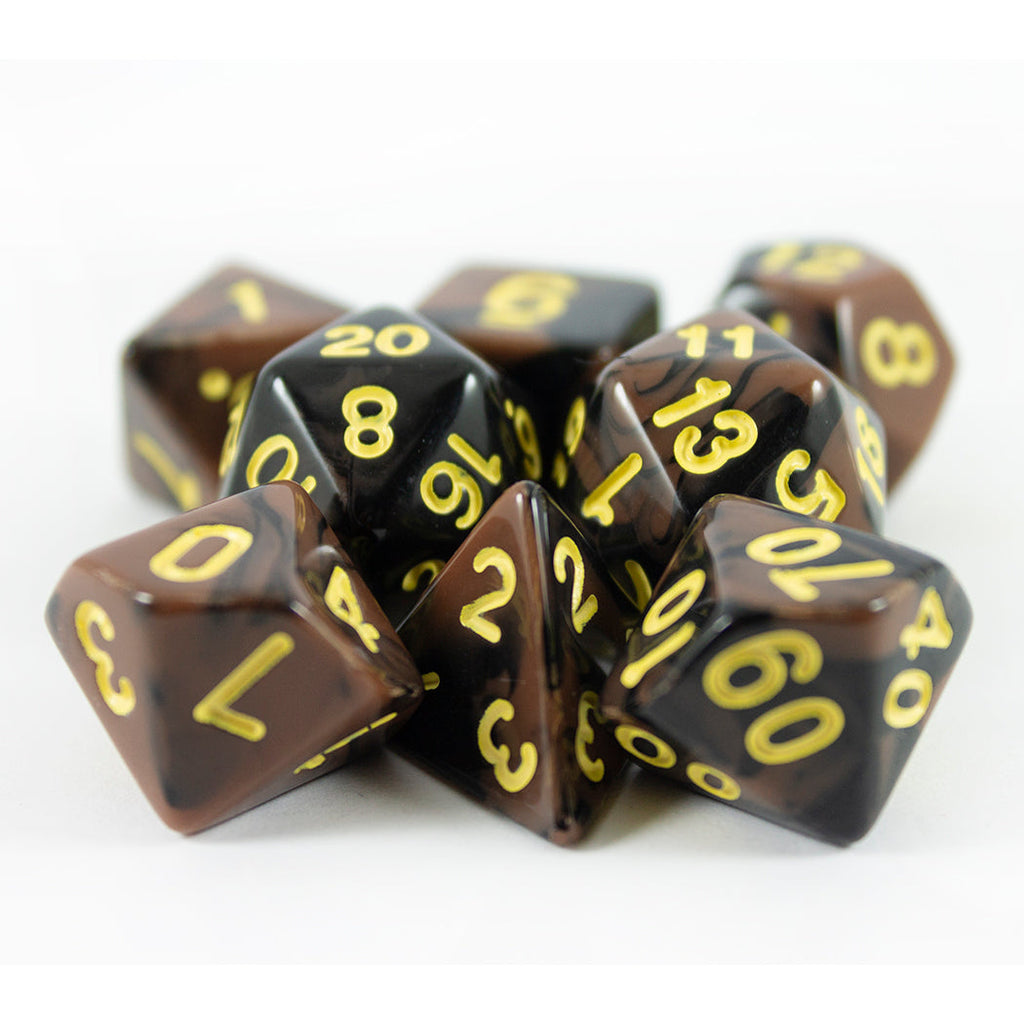 'Werewolf' Black and Brown Dice - Expanded Polyhedral Set With Extra D20