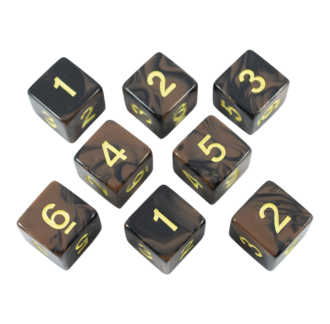 'Werewolf' Black and Brown Marble 8 D6 Dice Set