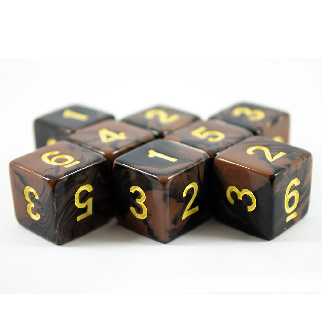 'Werewolf' Black and Brown Marble 8 D6 Dice Set