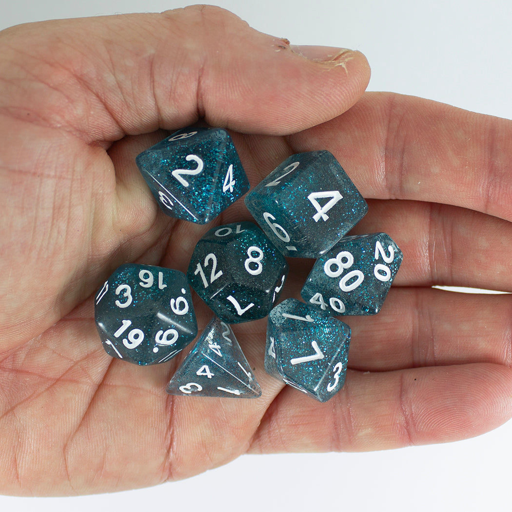Blue Glitter RPG Dice - Full Polyhedral Set