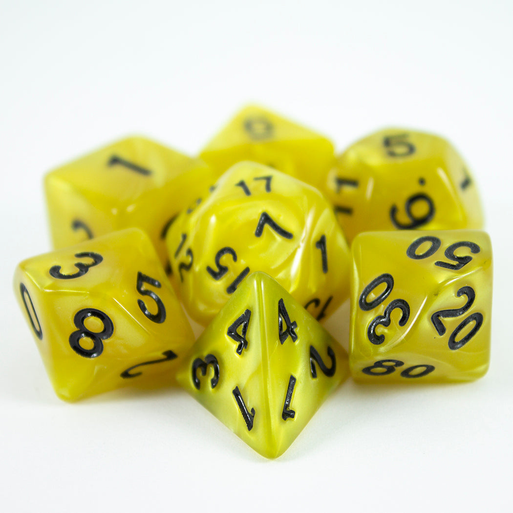 Yellow Pearl RPG Dice - Full Polyhedral Set - 'Lemon'