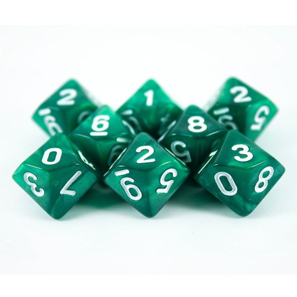 Green Pearl Dice - 8 D10 Set - 'Emerald'