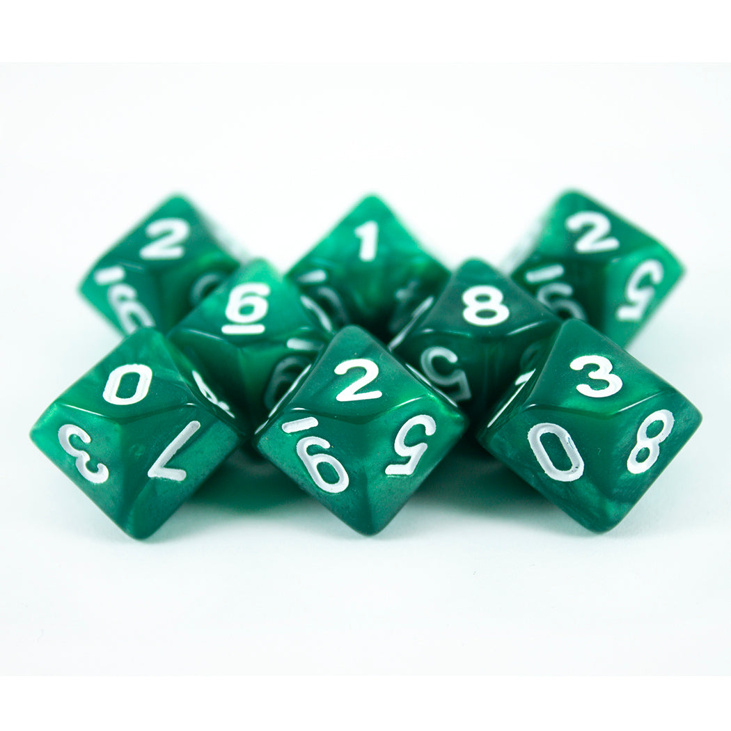 Green Pearl Dice - 8 D10 Set - 'Emerald'