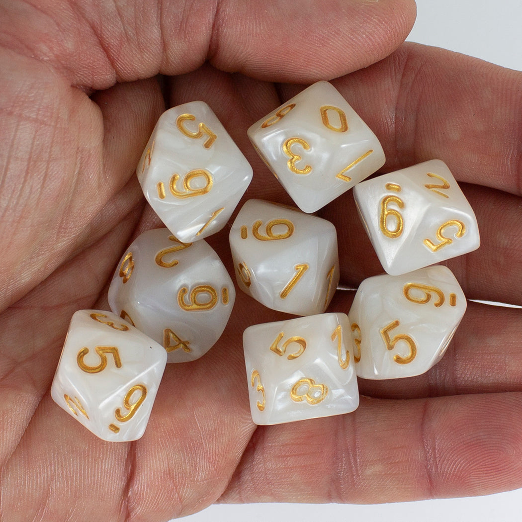 White Pearl Dice - 8 D10 Set