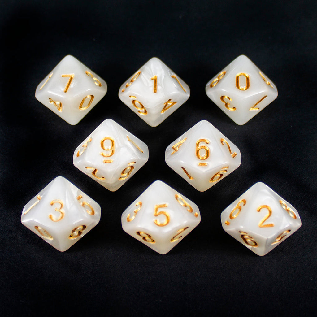 White Pearl Dice - 8 D10 Set