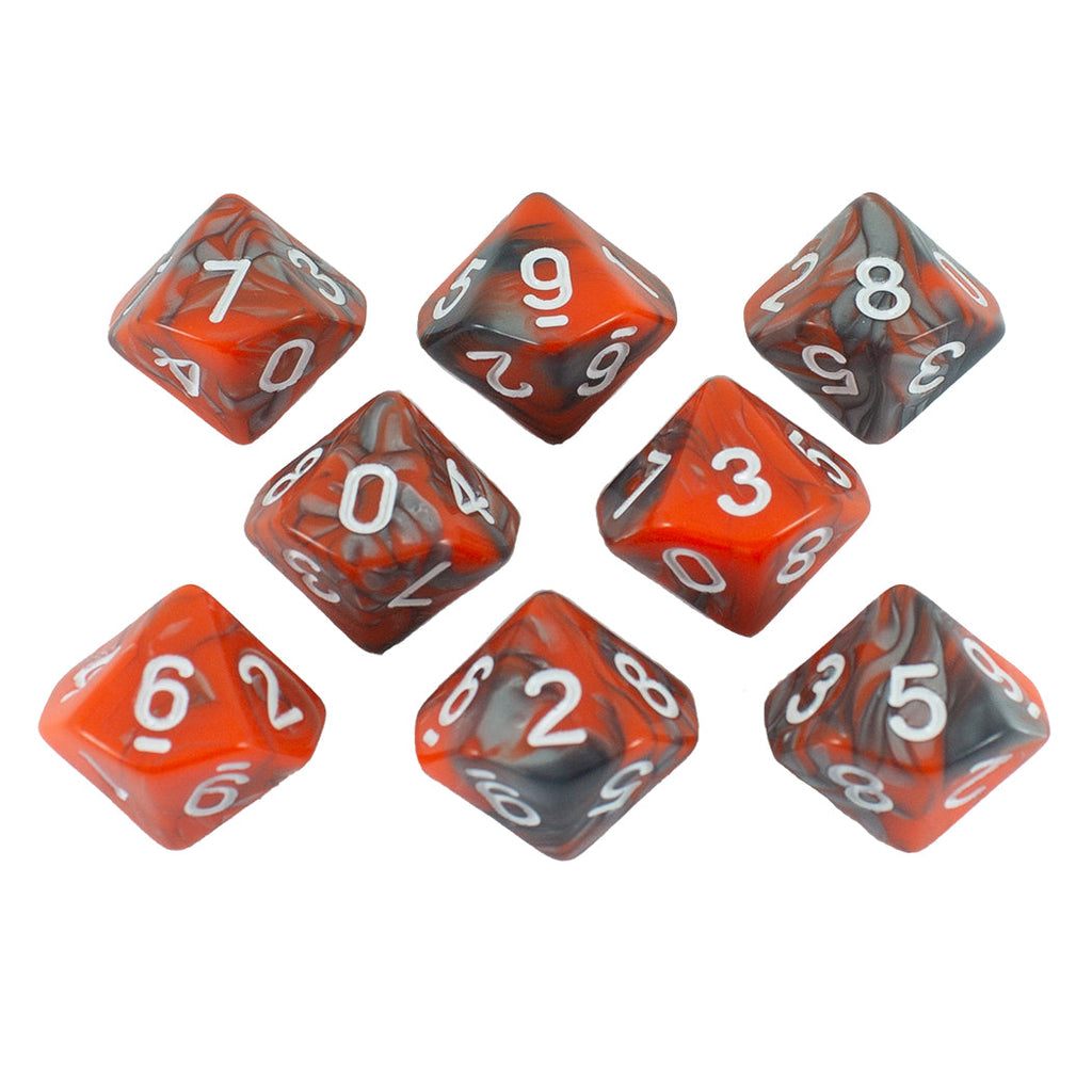 'Magma' Orange and Grey 8 D10 Dice Set