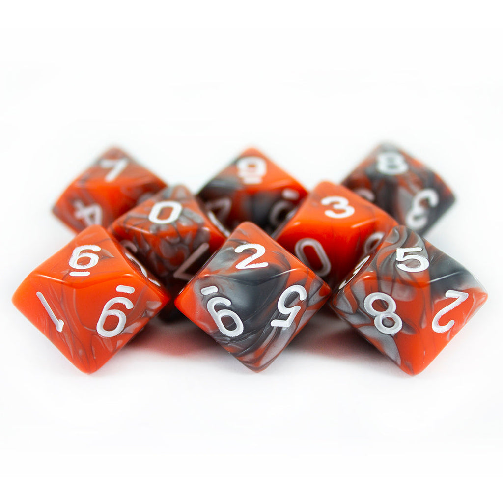 'Magma' Orange and Grey 8 D10 Dice Set