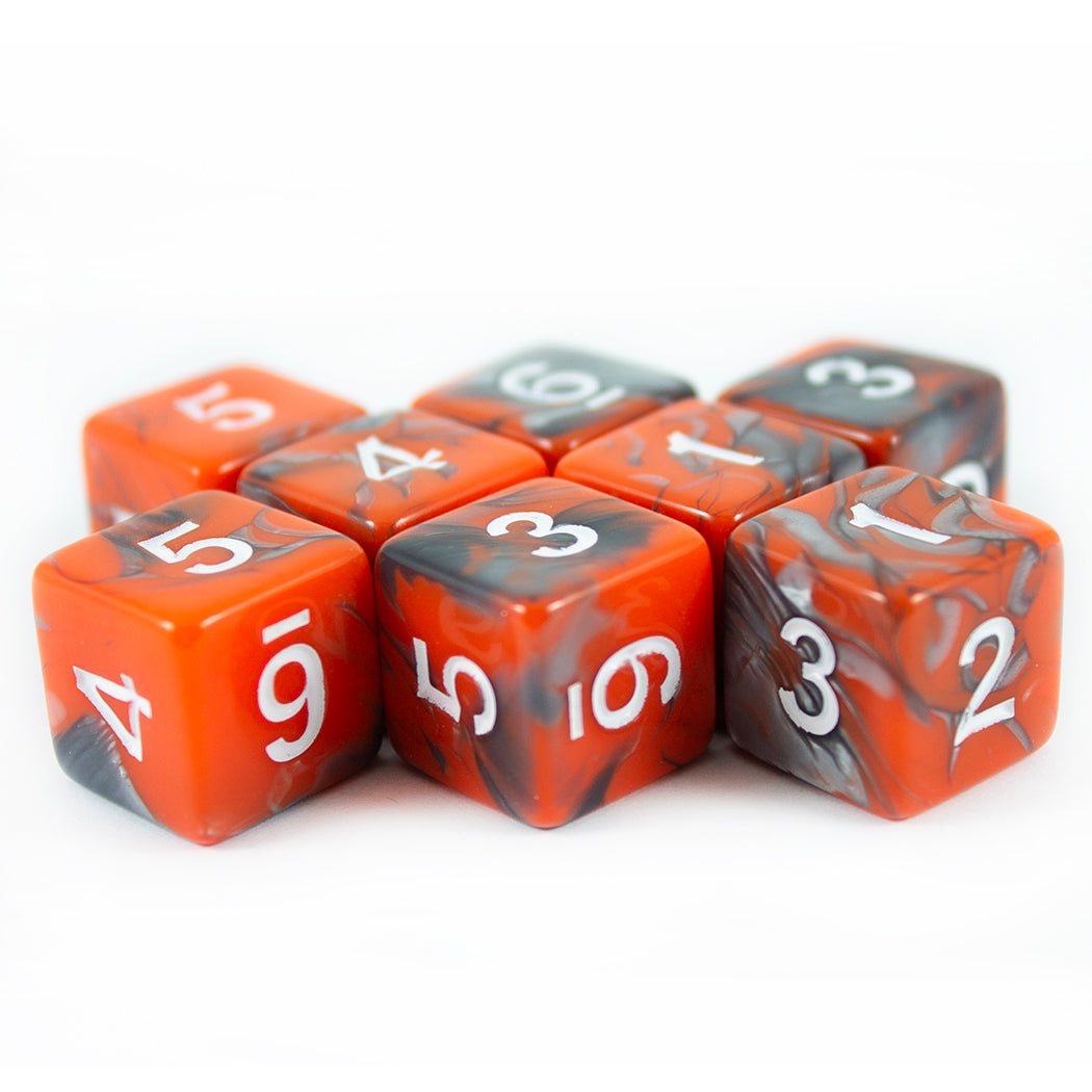 'Magma' Orange and Grey Marble 8 D6 Dice Set